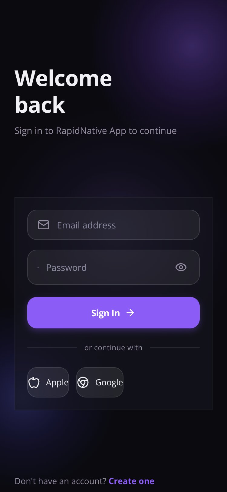 RapidNative App screen 1