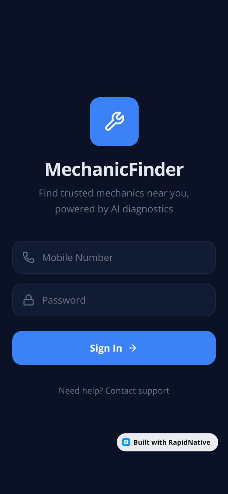 MechanicFinder screen 1