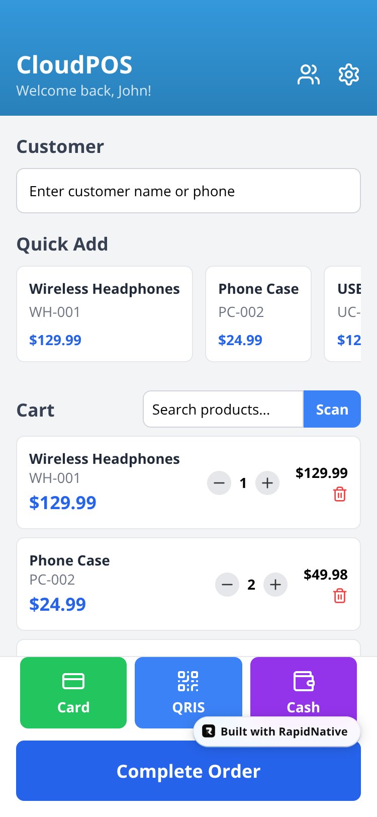 CloudPOS screen 1