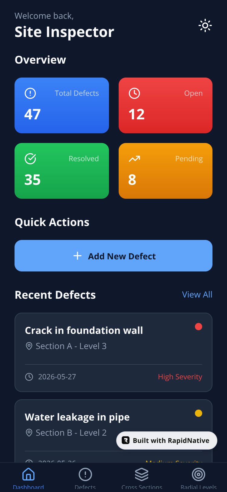 Onsite Defect Tracker screen 2