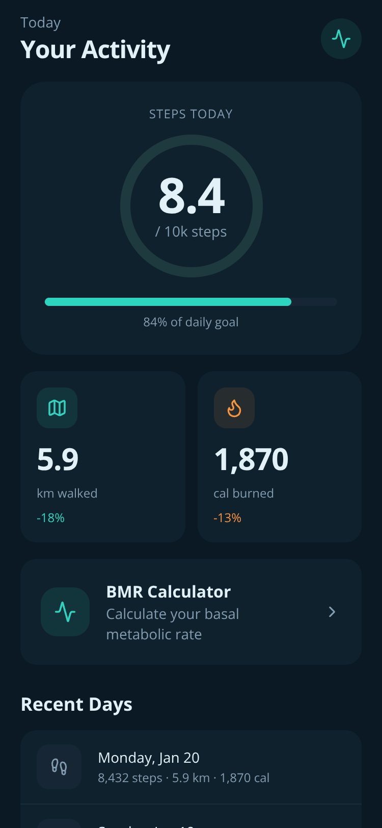 HealthTrack screen 2