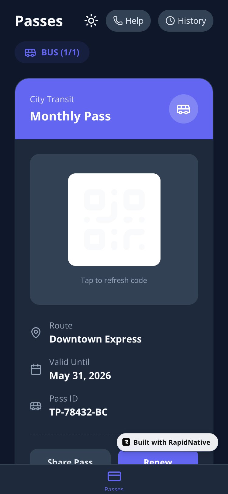 TransitPass screen 1