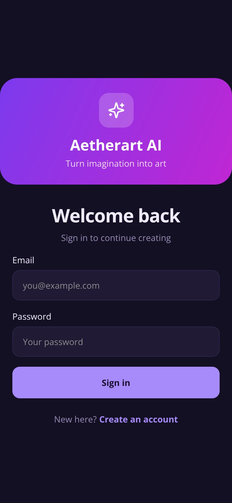 Aetherart AI screen 1