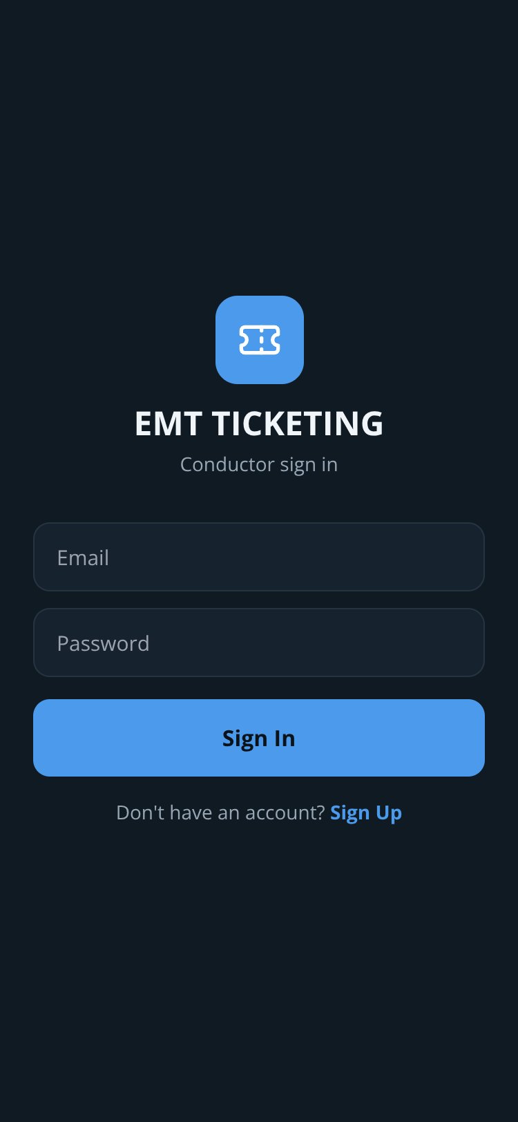 EMT Ticketing screen 1