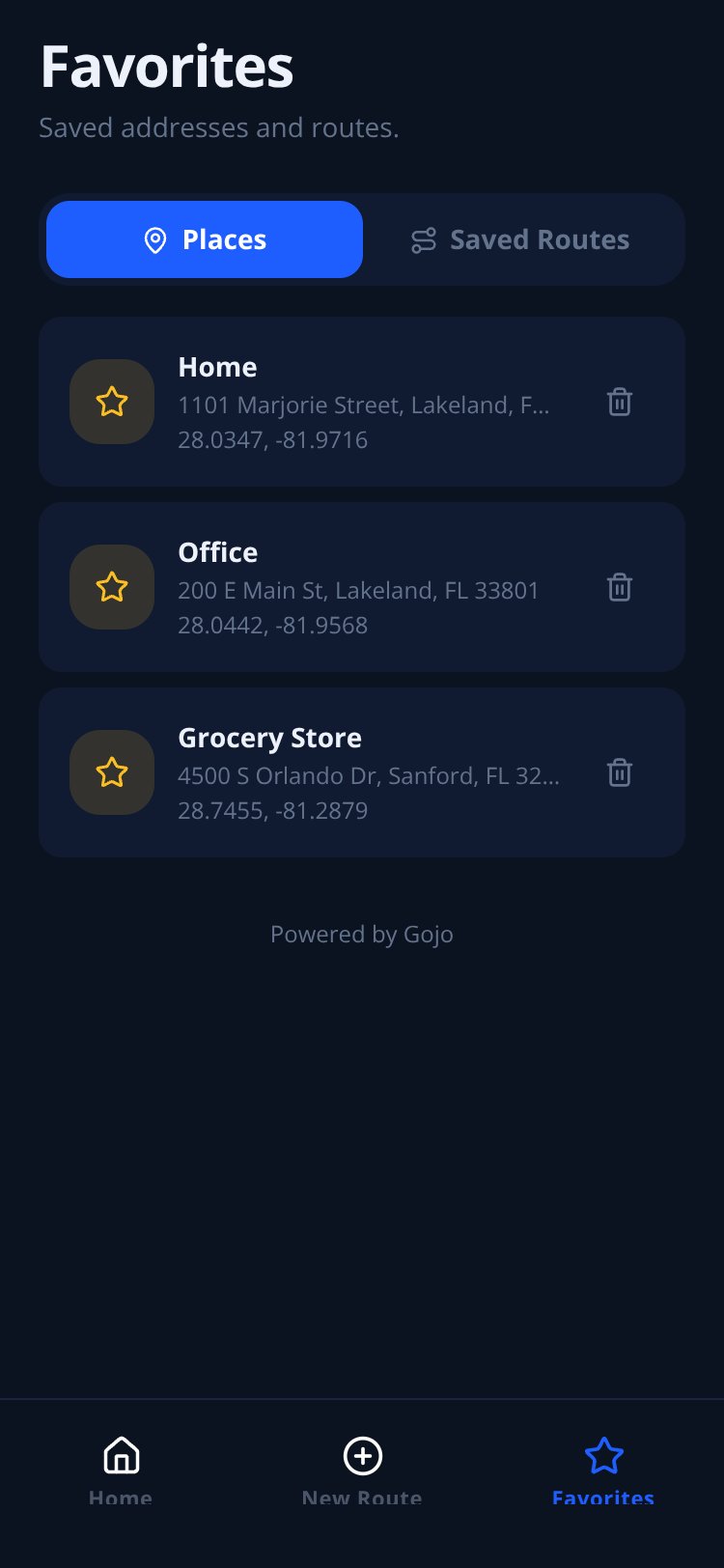 Travel Time screen 1