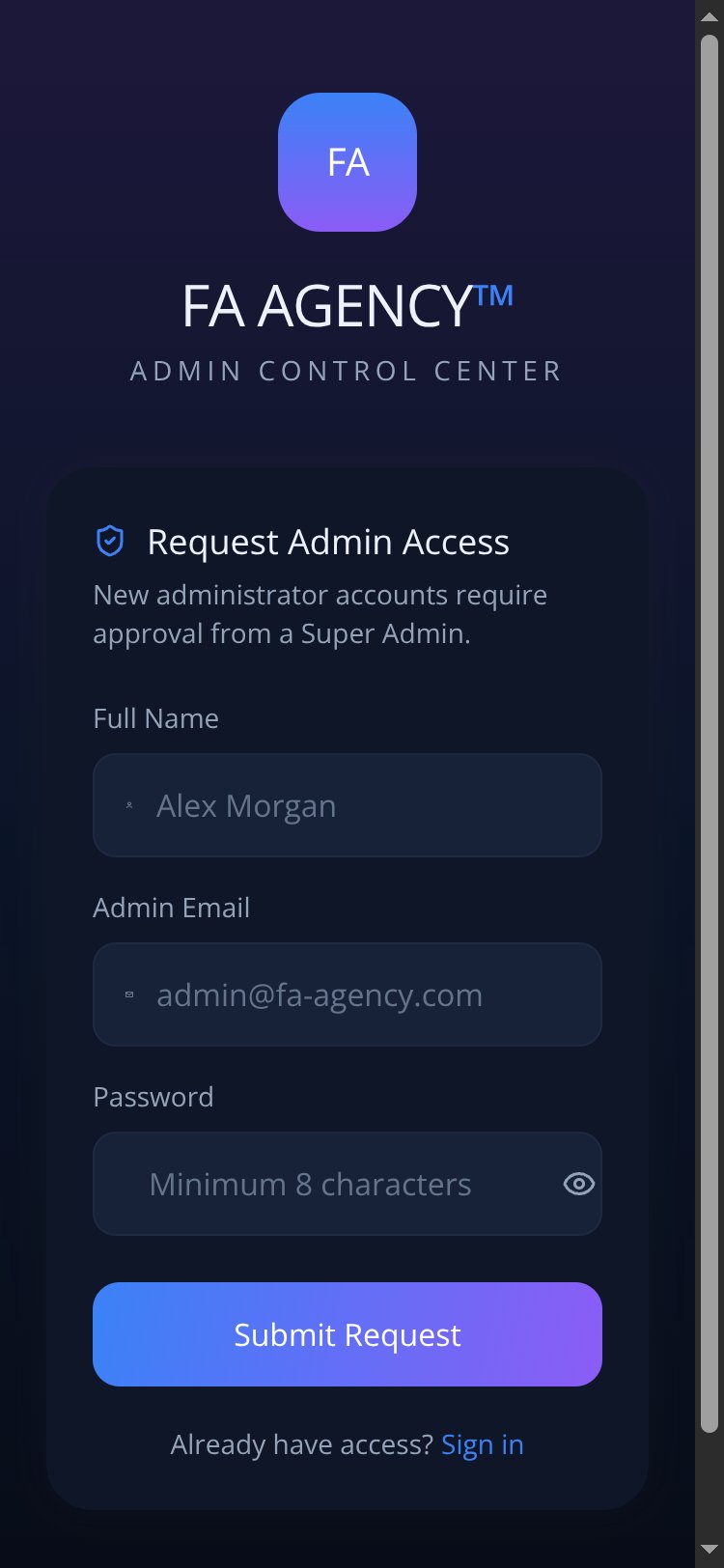 FA AGENCY™ Admin screen 2