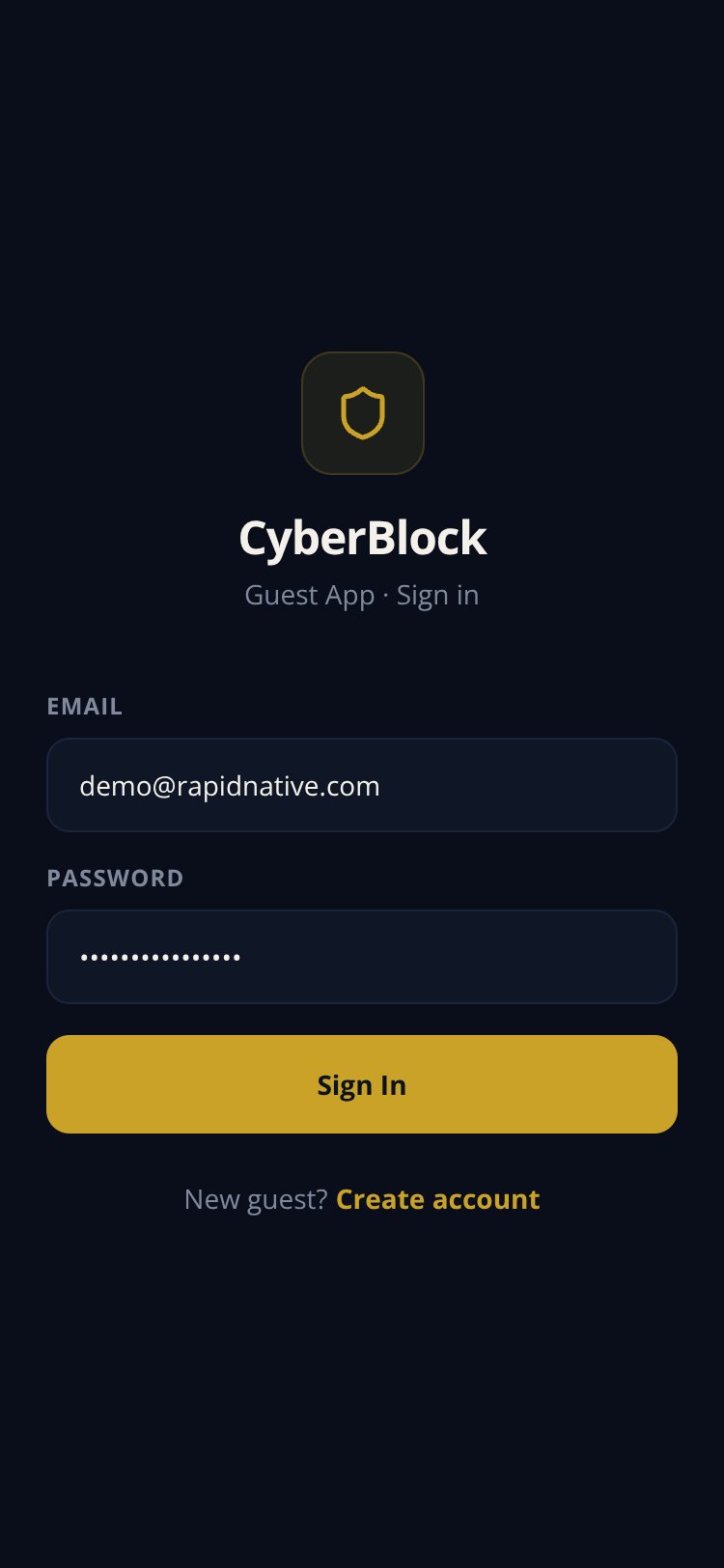 CyberBlock Guest App screen 1