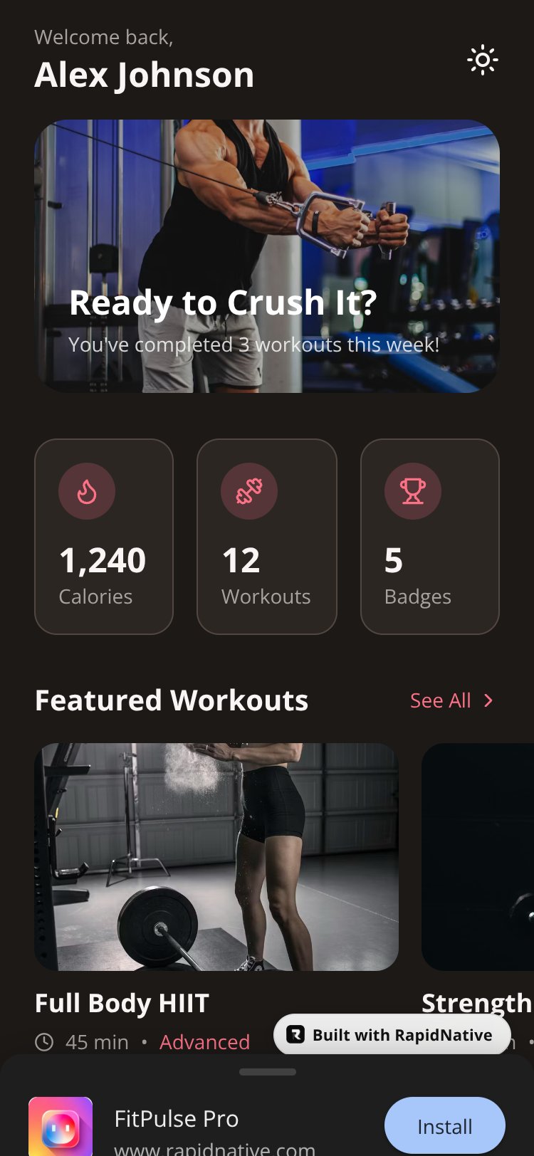 FitPulse Pro screen 1