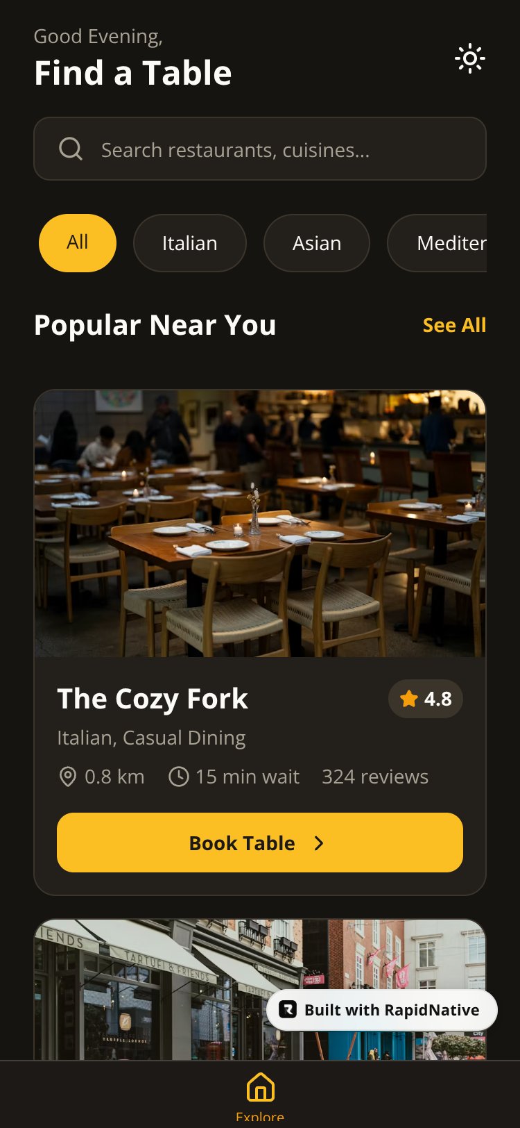 Restaurant Booking Confirmation screen 1