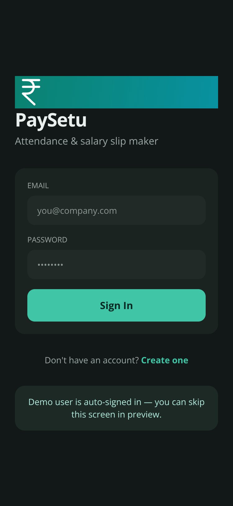 PaySetu screen 1