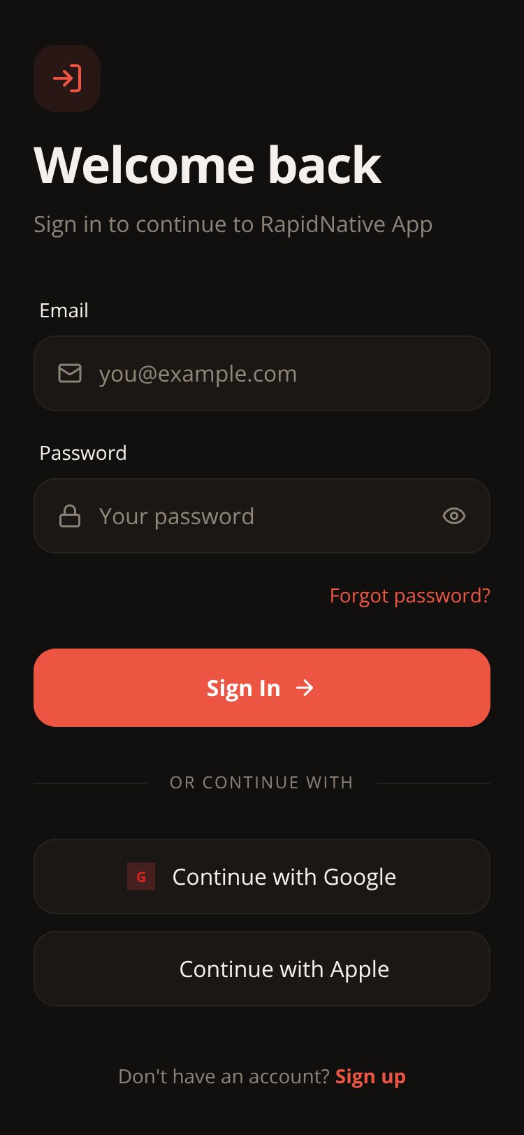 RapidNative App screen 1