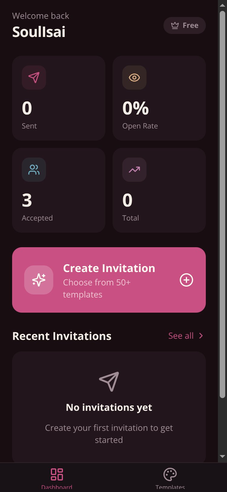 EventInvites screen 1