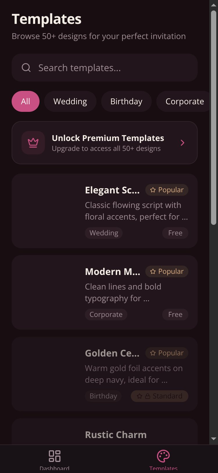 EventInvites screen 2