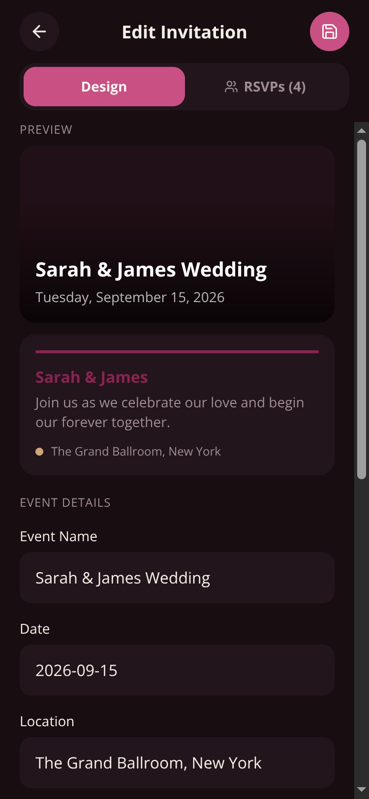 EventInvites screen 3