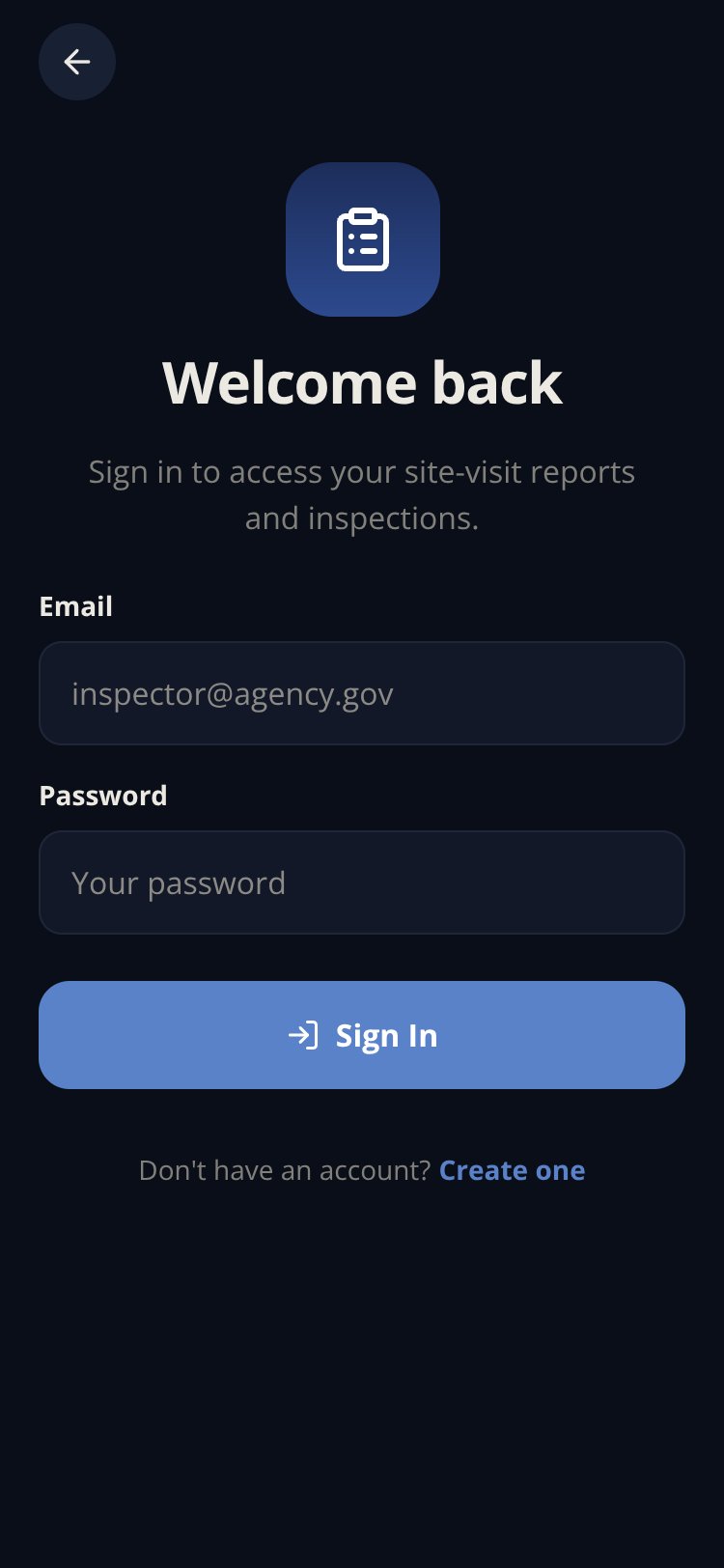 Site Inspector screen 1