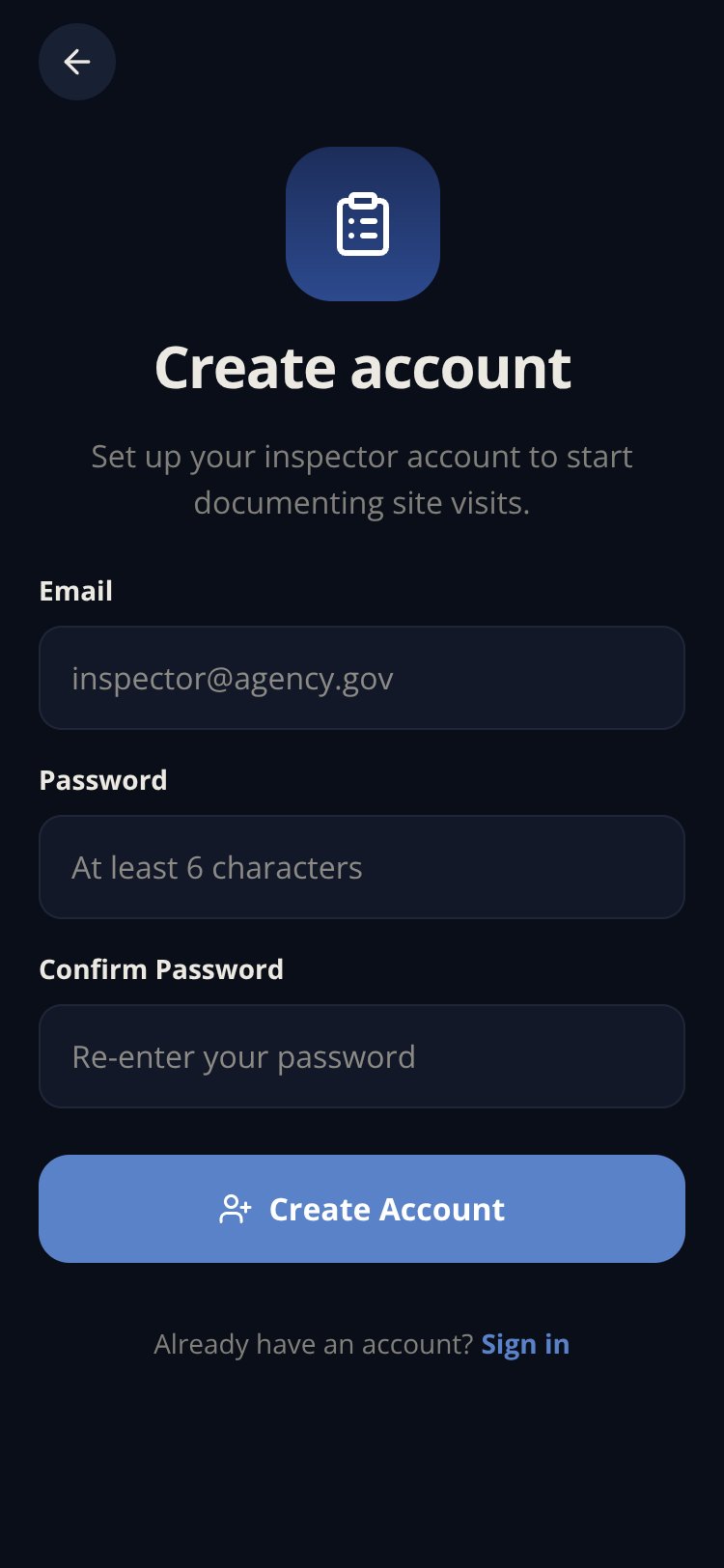 Site Inspector screen 2