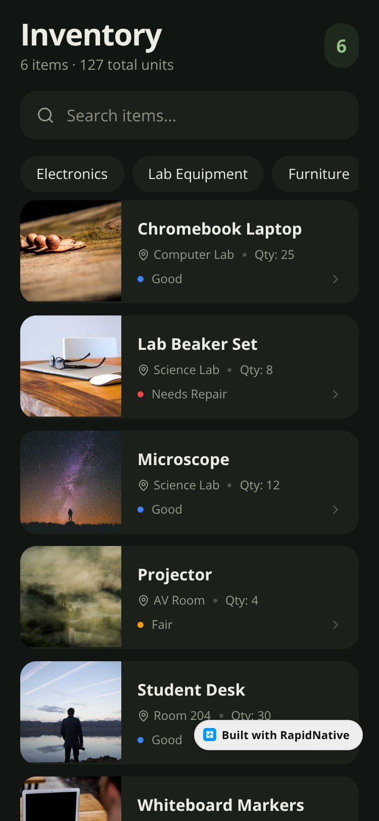 School Inventory screen 1