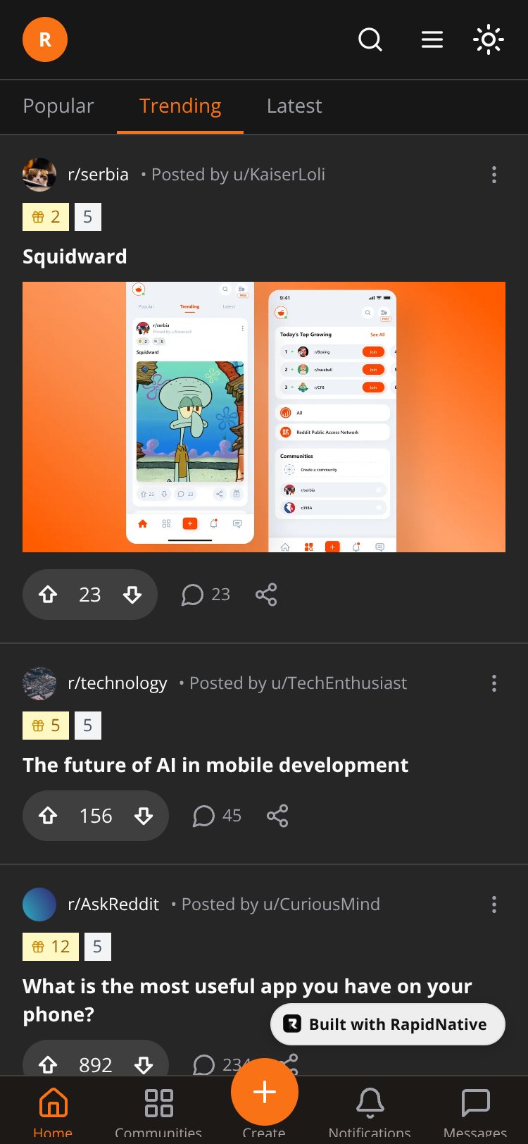 Reddit Clone screen 1