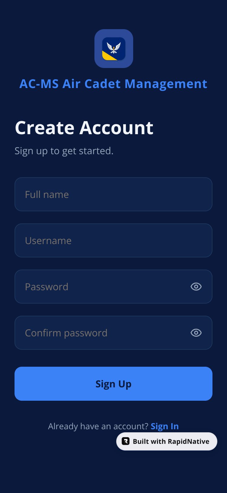 AC-MS Air Cadet Management screen 1