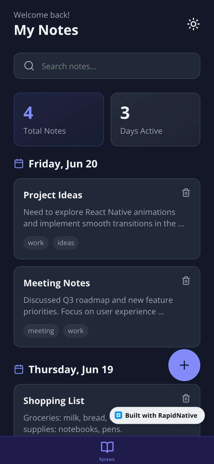 NoteTracker screen 1