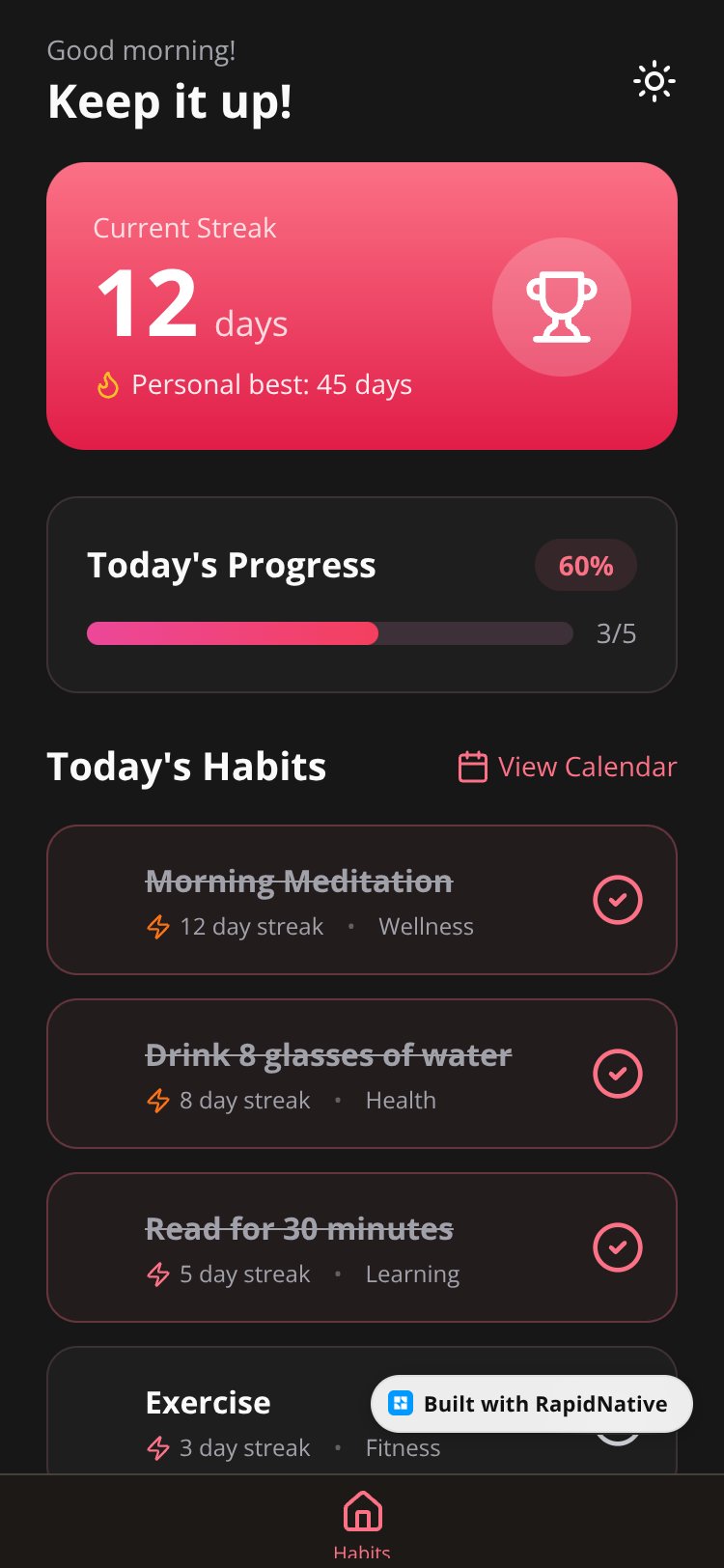 Habit Tracker screen 1