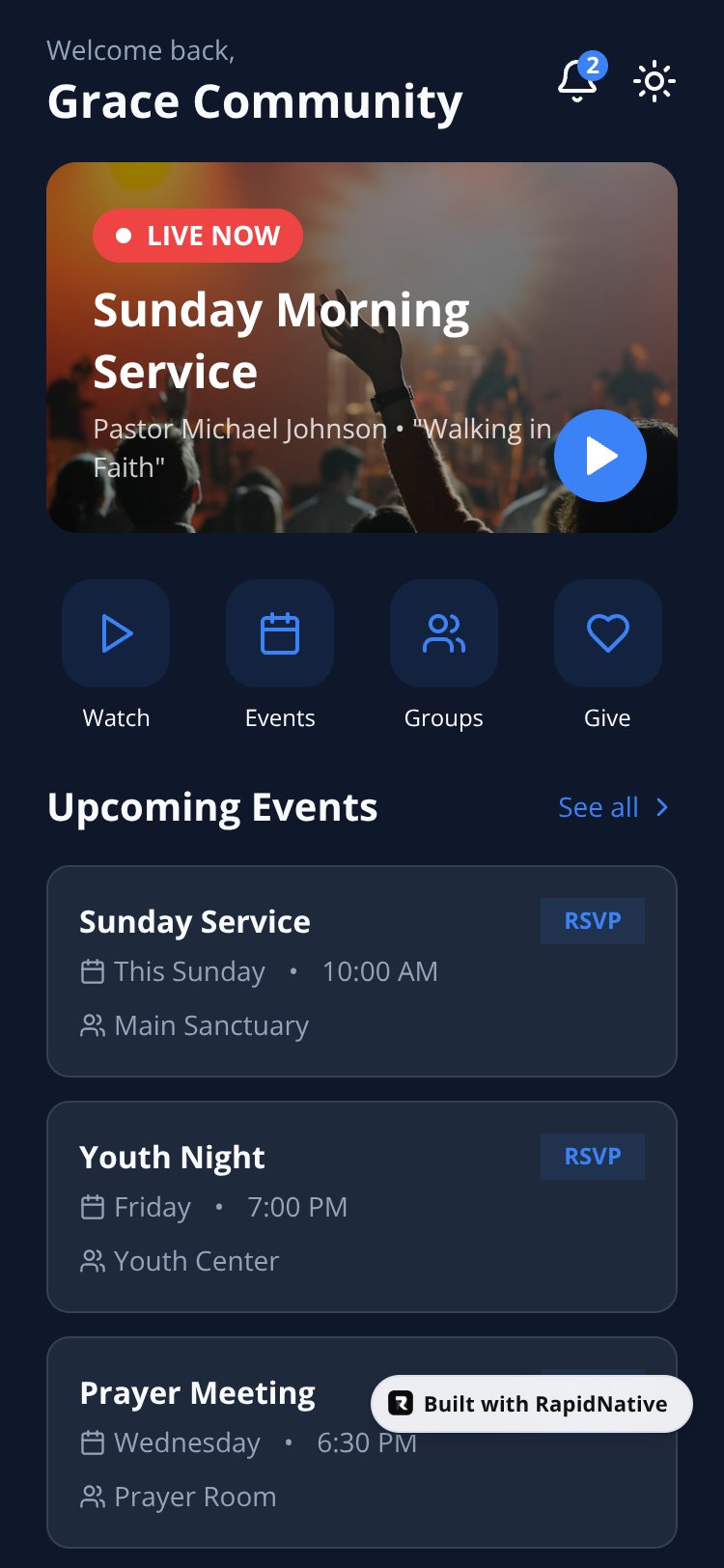 ChurchOS screen 1