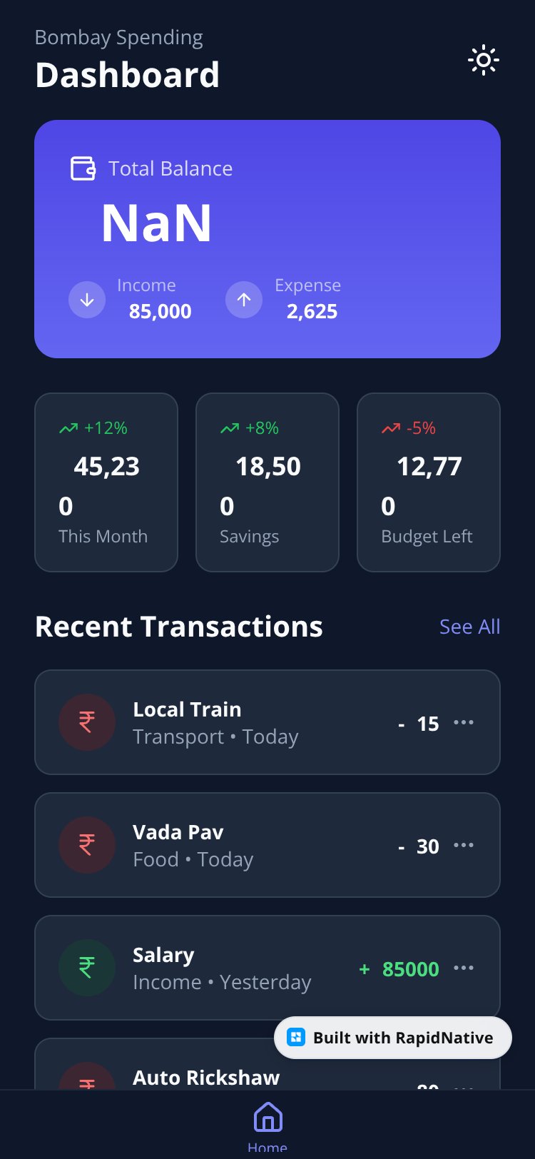 MoneyTracker screen 1