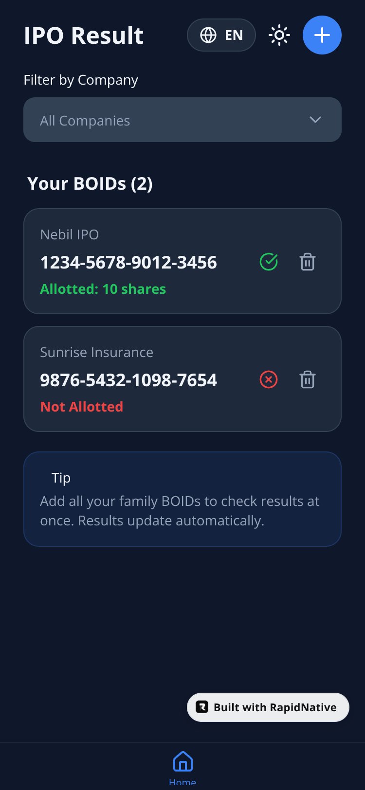 IPO Tracker screen 1