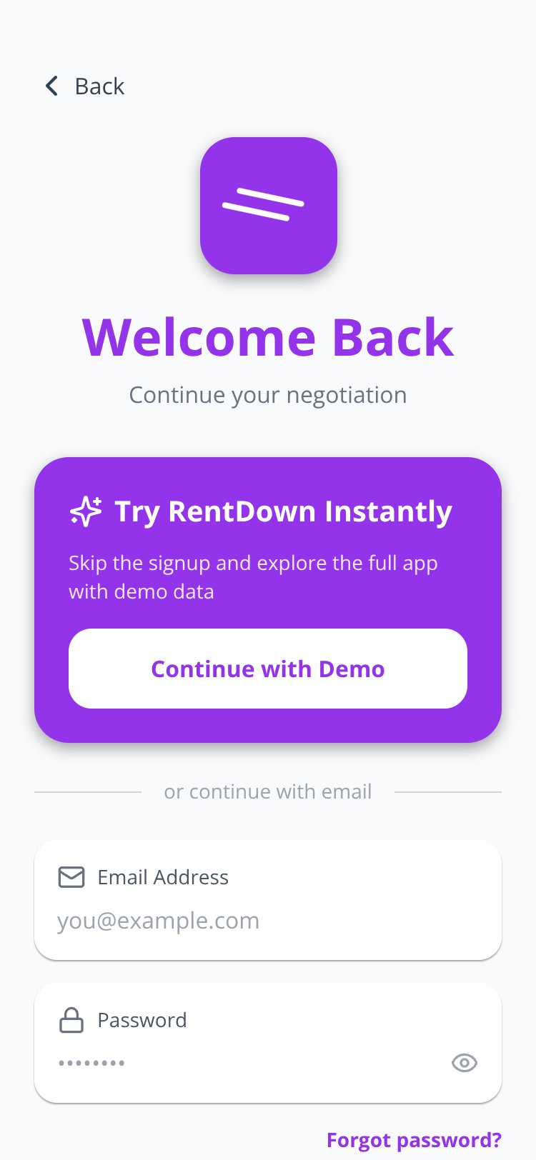 RentDown screen 1