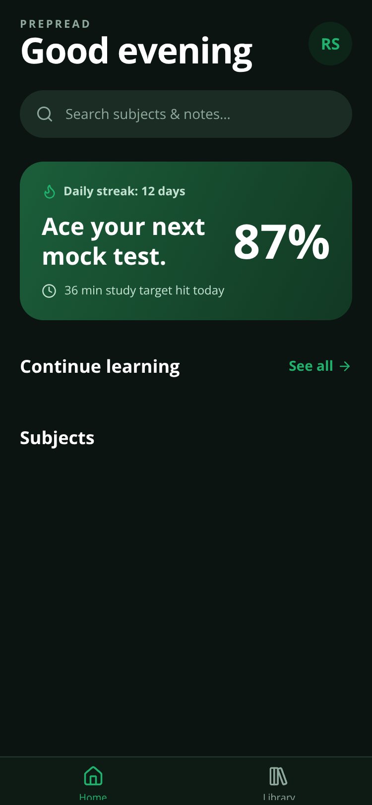 PrepRead screen 1