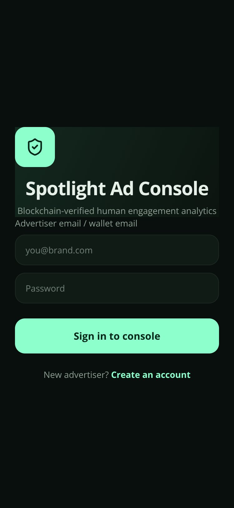 Spotlight Ad Console screen 1