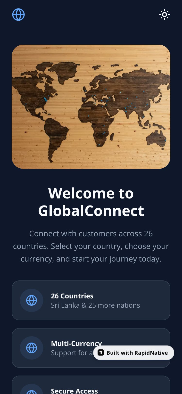 GlobalConnect screen 1