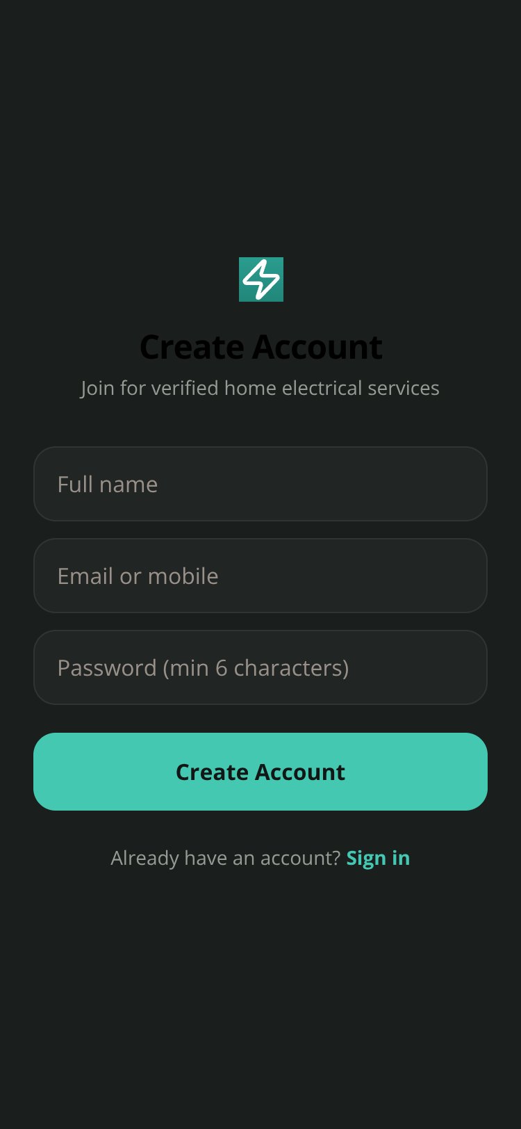 Electrical Home Service screen 2