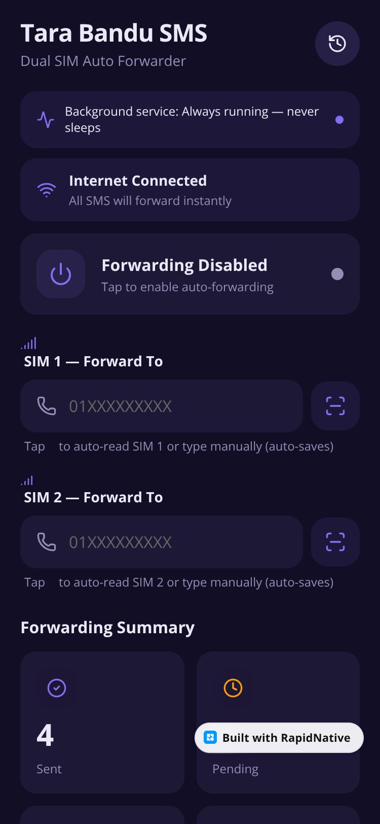 Tara Bandu SMS screen 1