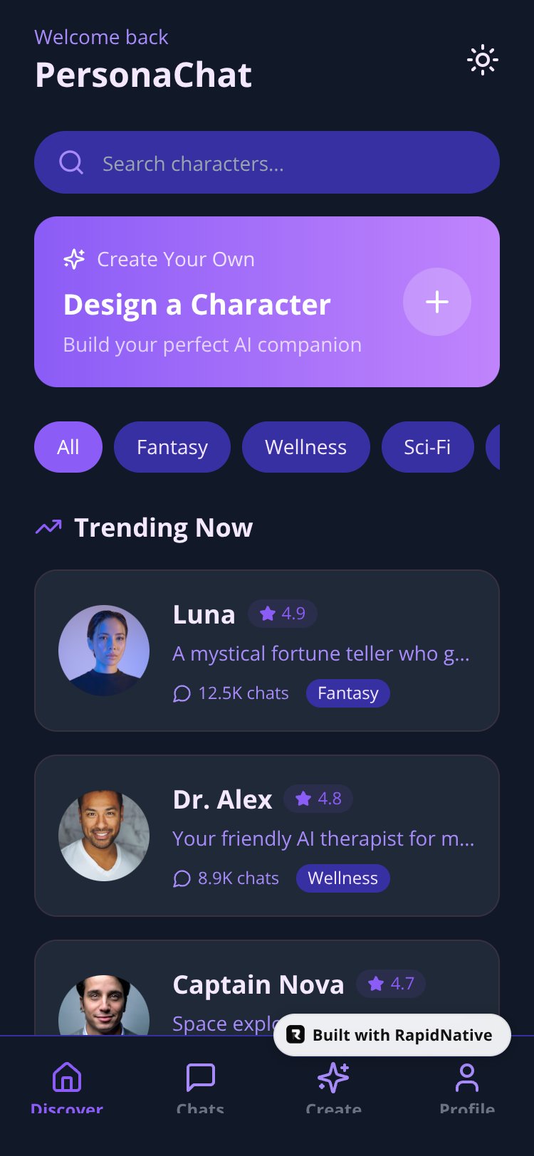 PersonaChat screen 1