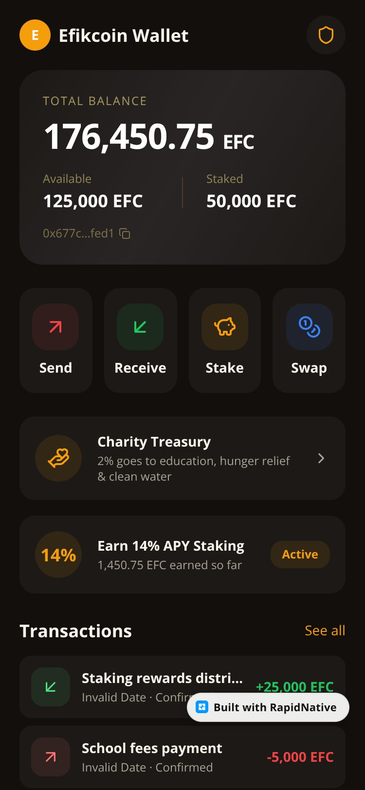 Efikcoin Wallet screen 1