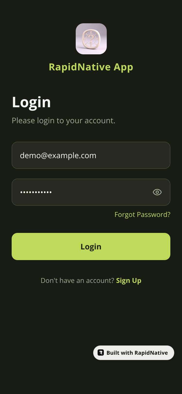 RapidNative App screen 2