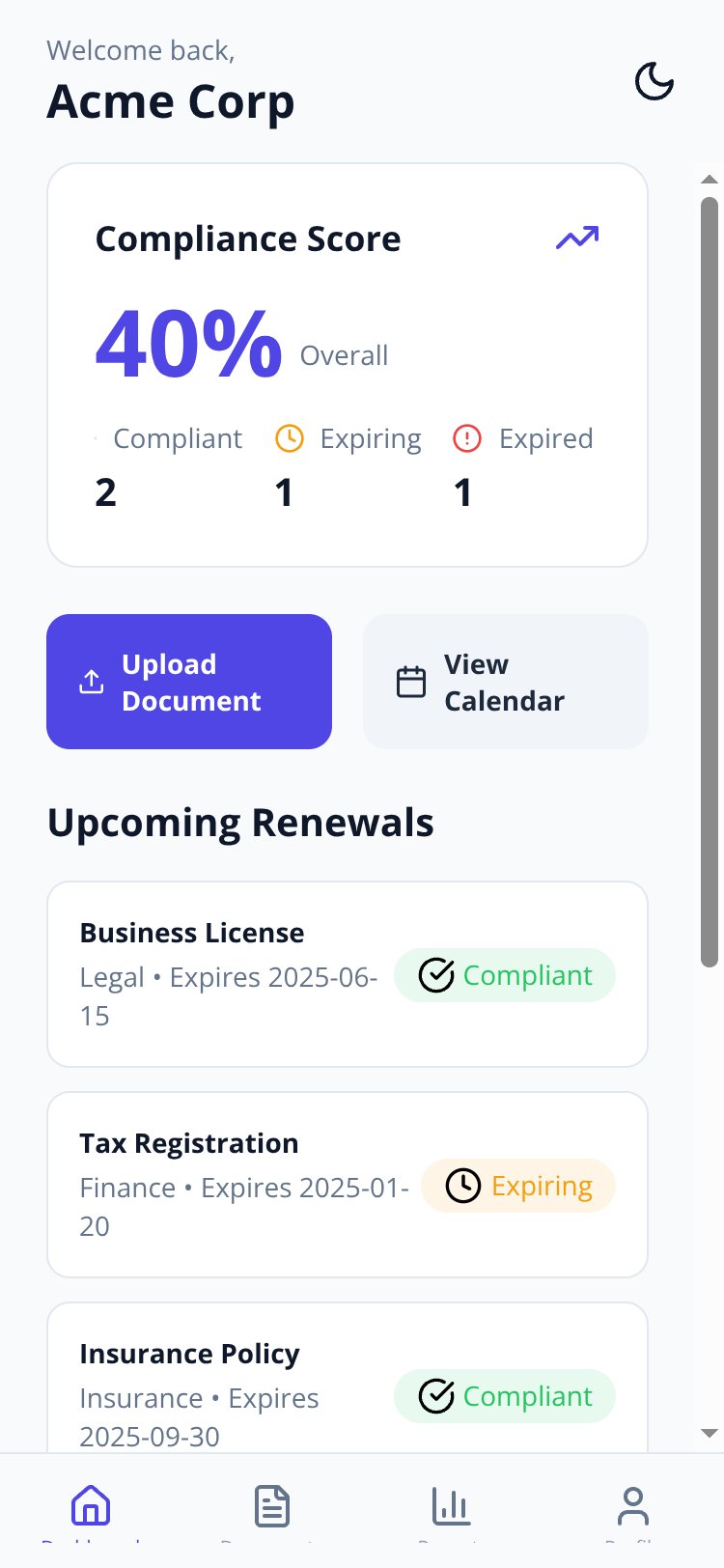 ComplianceHub screen 1