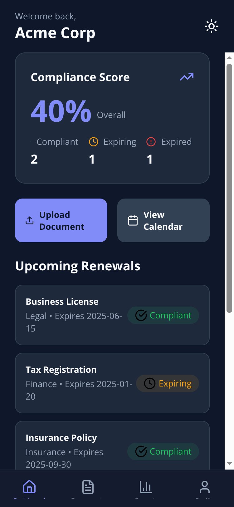 ComplianceHub screen 1