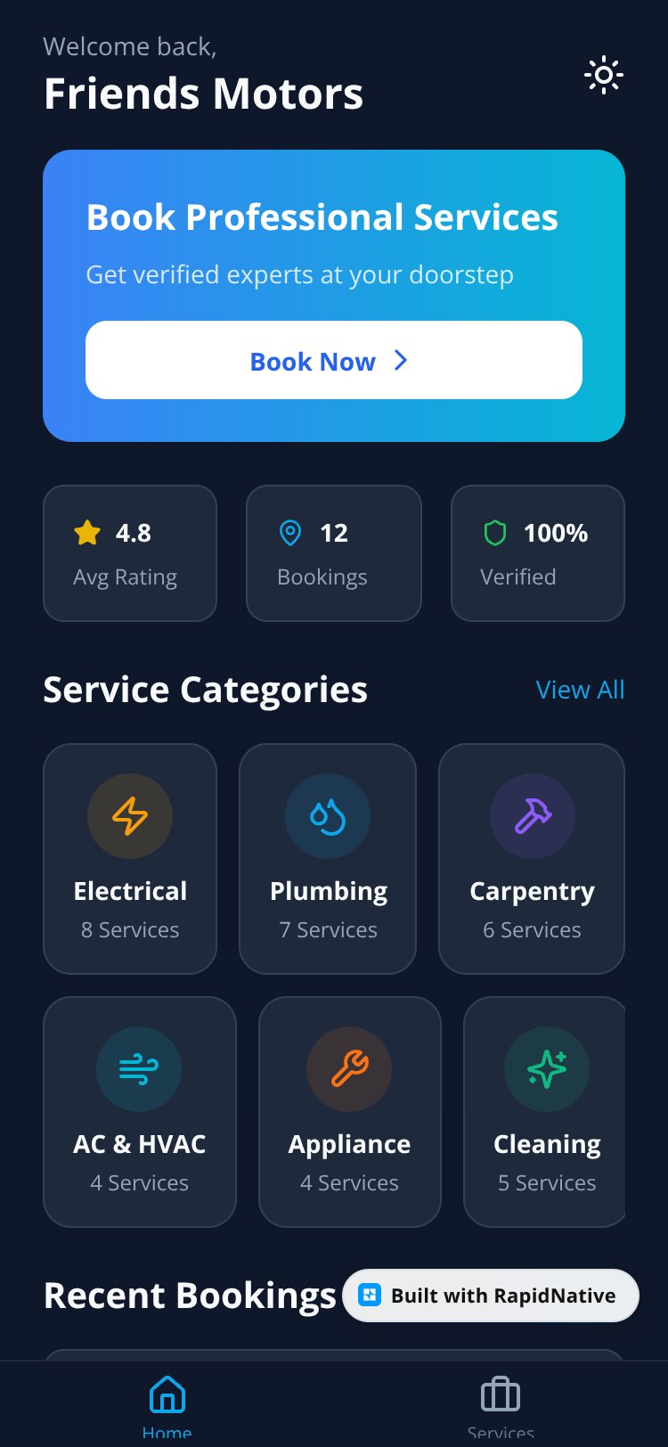 Friends Motors Home Services screen 2