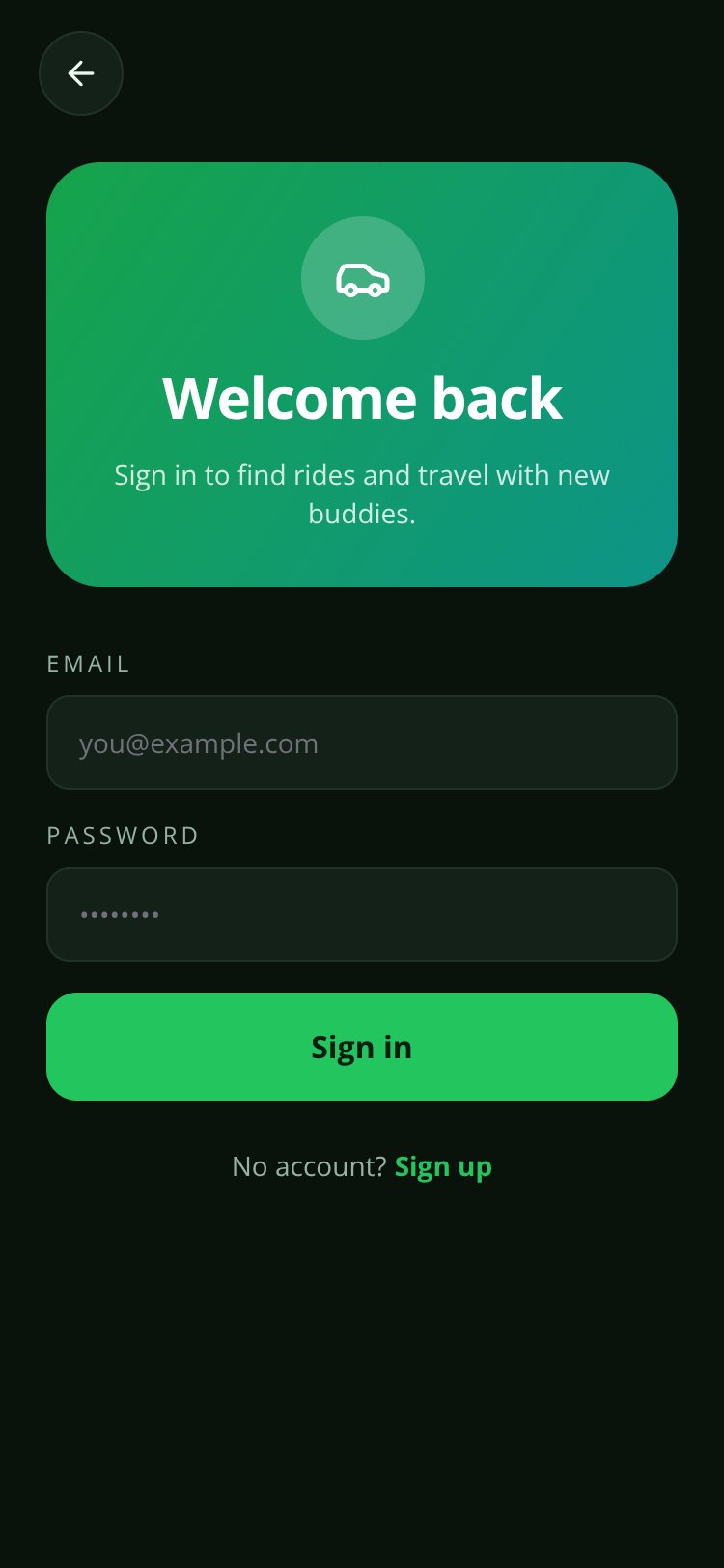 RideBuddy screen 1