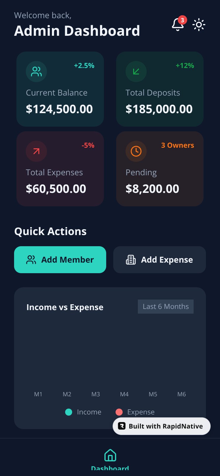 Society Maintenance Tracker screen 1