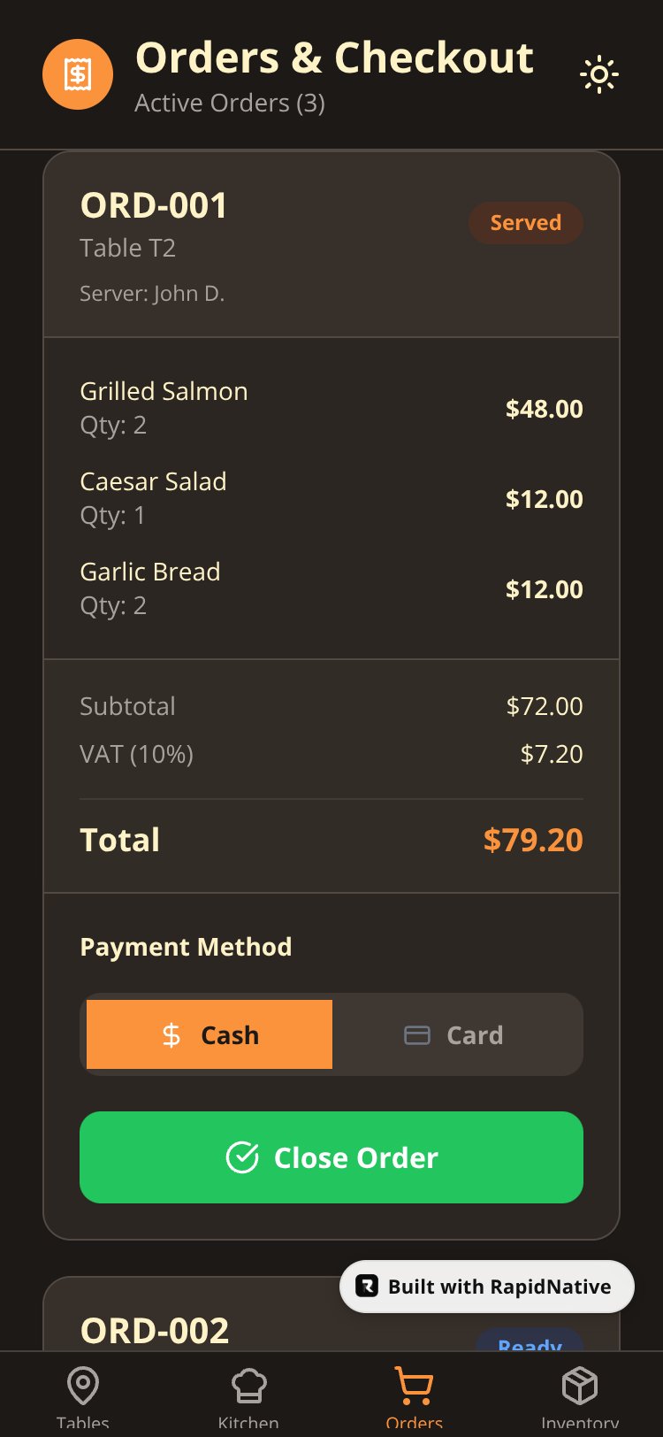 SGR - Restaurant Management System screen 2
