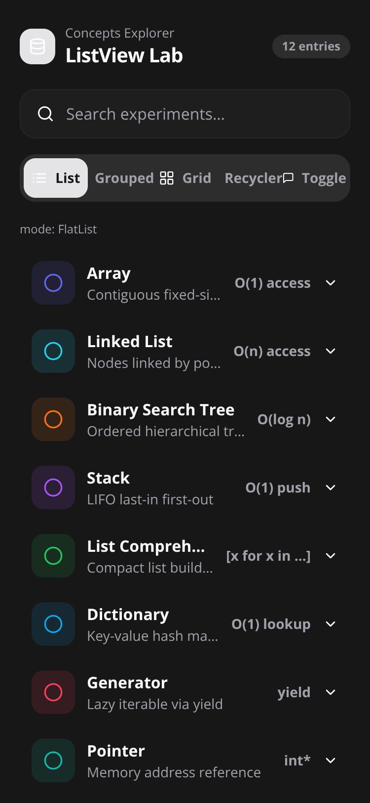 ListView Lab screen 1