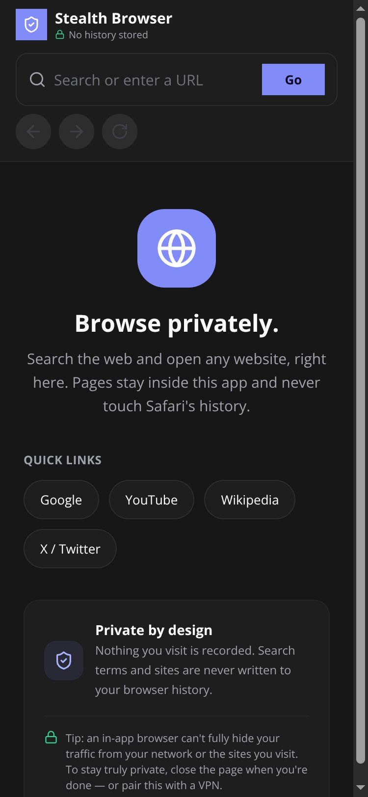 Stealth Browser screen 1