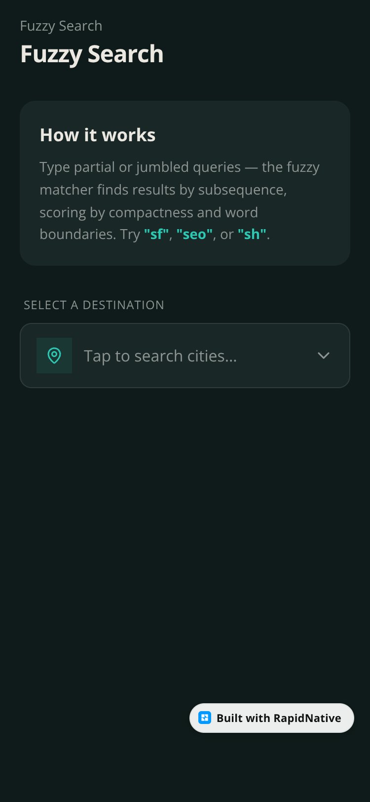 Fuzzy Search screen 1