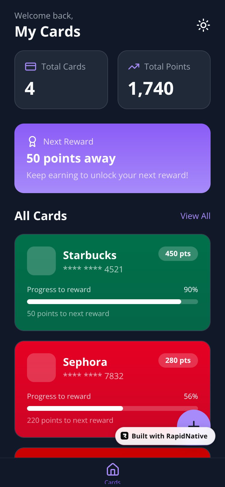 LoyaltyCard screen 1