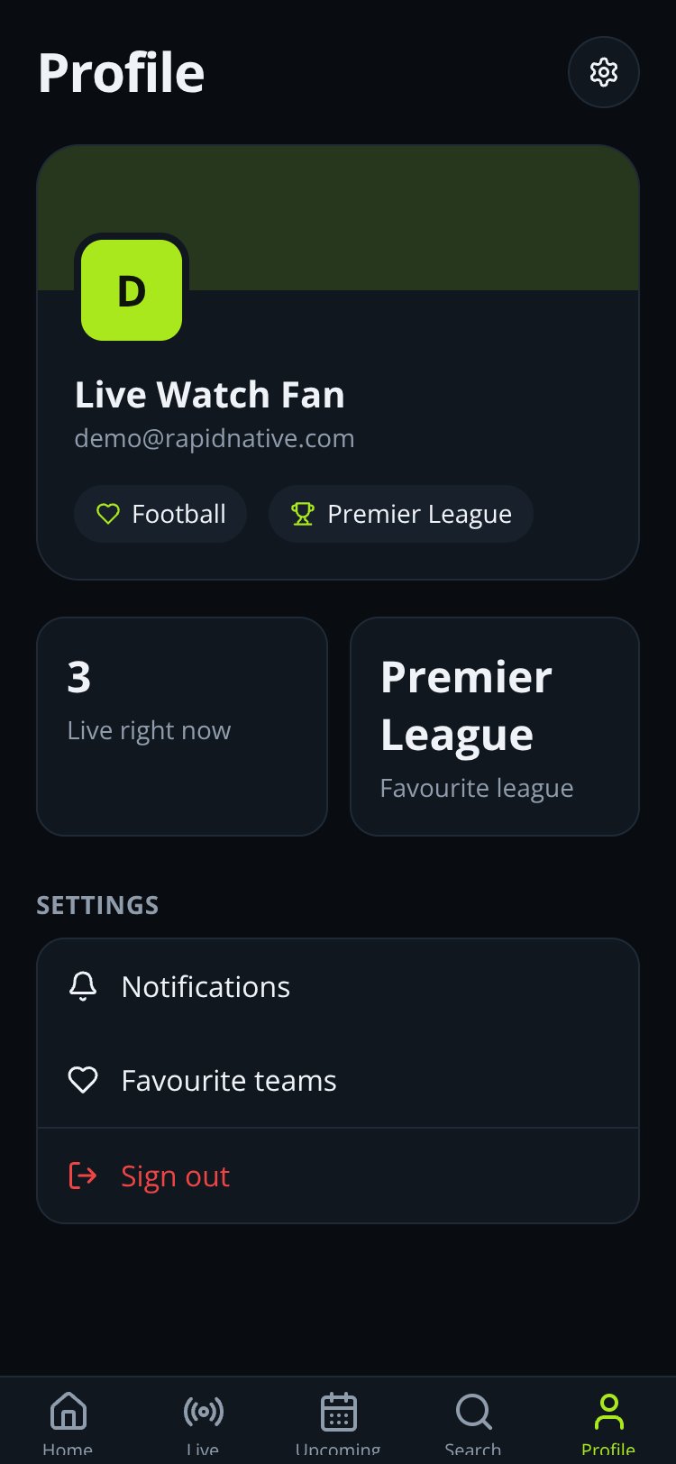 Live Watch screen 2