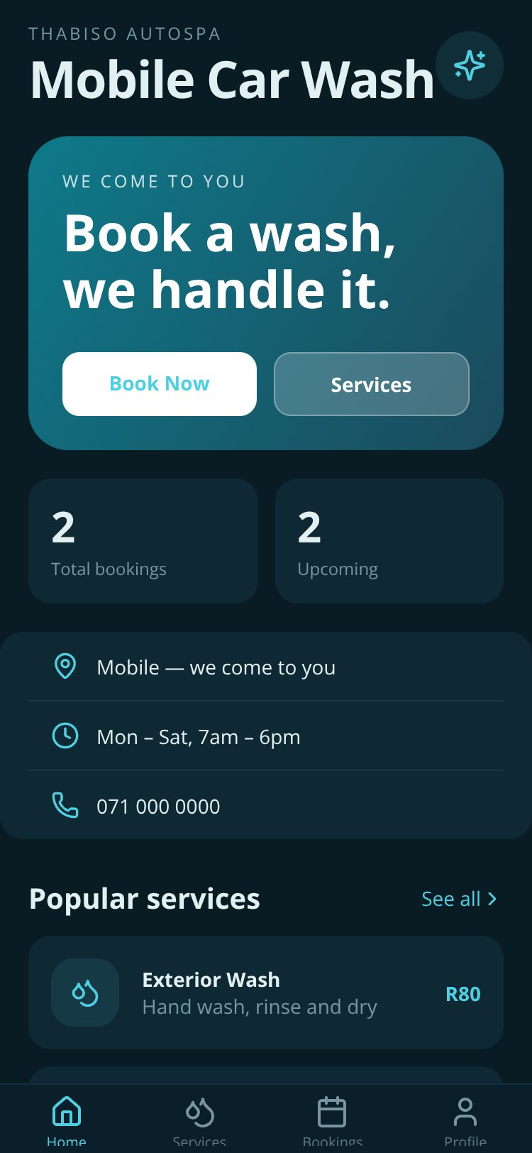 Thabiso AutoSpa screen 3