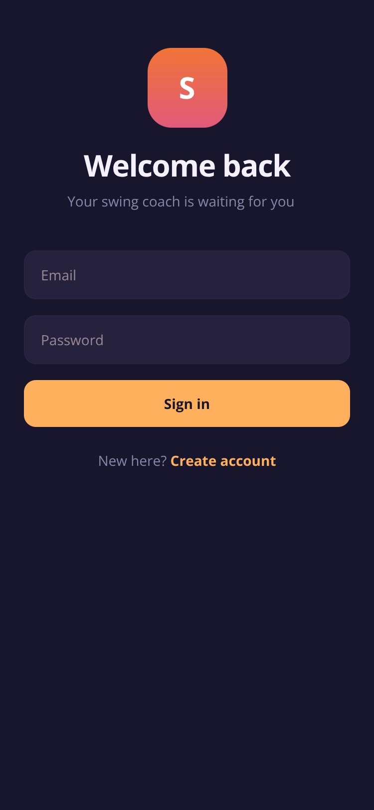 SwingPal screen 1